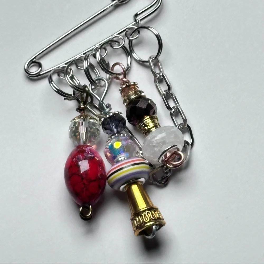 Brooch | Hand Crafted | Glass Beaded |  Pin Artisan Multicolor Wire-Wrapped OOAK